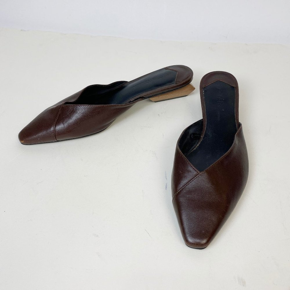 Mango Genuine Leather Violeta Slides with Wooden Geometric Heel